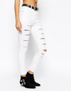 New Look Extreme Ripped Skinny Jeans - White