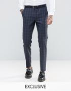 Heart & Dagger Skinny Suit Pants In Brushed Plaid - Navy