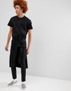 Asos Skinny Short Sleeve Boilersuit With Tie Waist In Black - Black