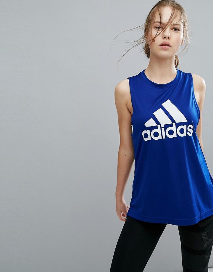 Adidas Training Logo Tank In Blue - Blue