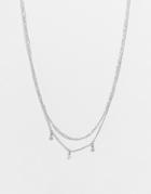 Topshop Fine Tri Stone Crystal Multirow Necklace In Silver