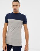 Asos Design Muscle Fit T-shirt With Contrast Yoke In Beige - Beige