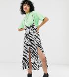 Reclaimed Vintage Inspired Skirt With Suspenders In Mono Animal Print - Black