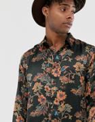 Asos Design Regular Fit Dark Based Floral Shirt-black