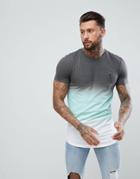 Religion Longline T-shirt With Curved Hem In Gray Fade - Green