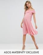 Asos Maternity Skater Dress With Bardot Neckline - Pink