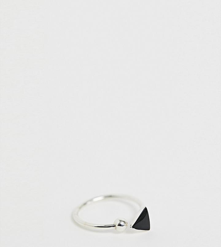 Kingsley Ryan Sterling Silver Black Triangle Detail Ring - Silver