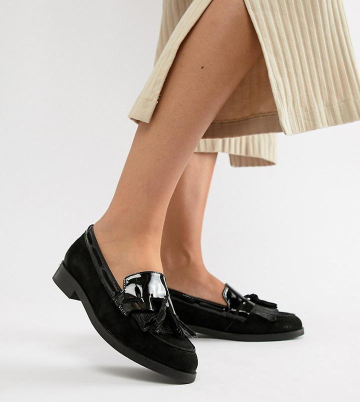 Dune Flat Wide Fit Leather Loafers - Black