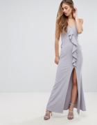 Missguided Frill Front Maxi Dress - Gray