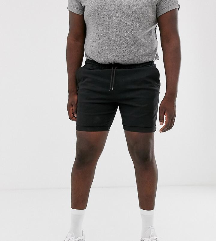 Asos Design Plus Skinny Chino Shorts With Elastic Waist In Black