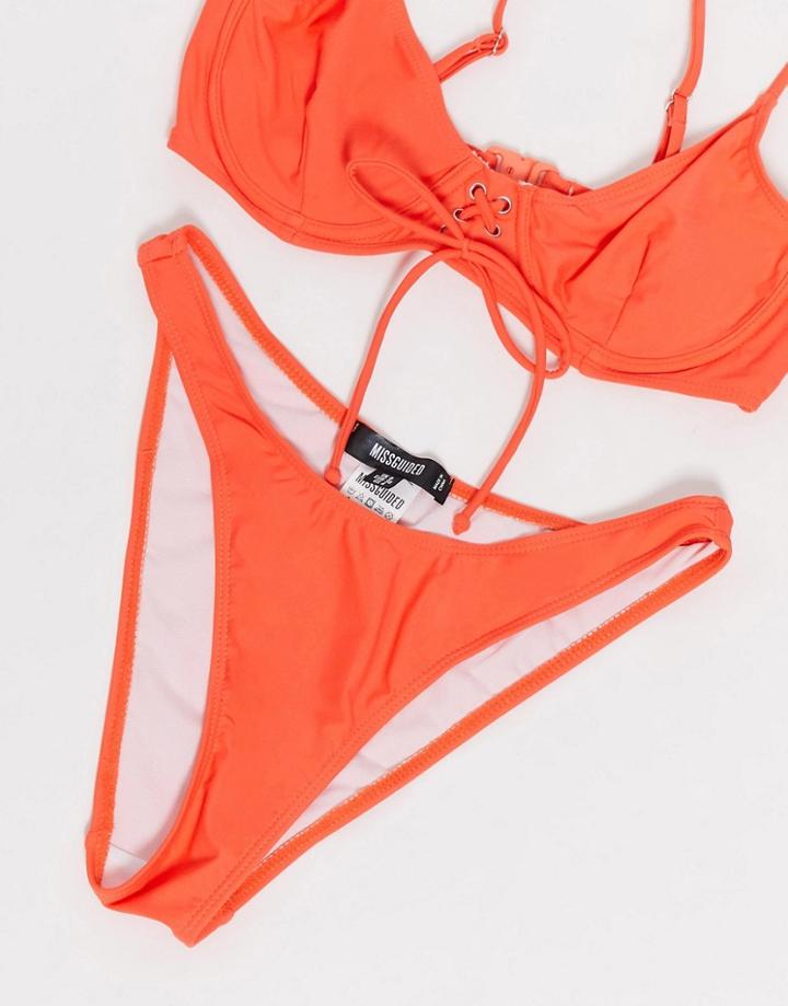 Missguided High Leg Bikini Bottom In Coral-pink