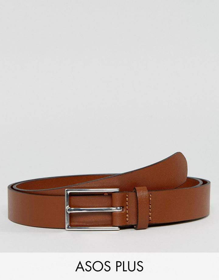 Asos Plus Smart Slim Leather Belt In Tan - Tan