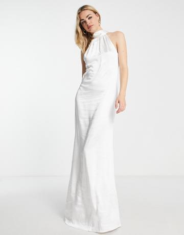 Pretty Lavish Bridal High Neck Satin Maxi Dress In Ivory-neutral