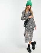 Violet Romance Mesh Midi Dress In Checkerboard Print-black