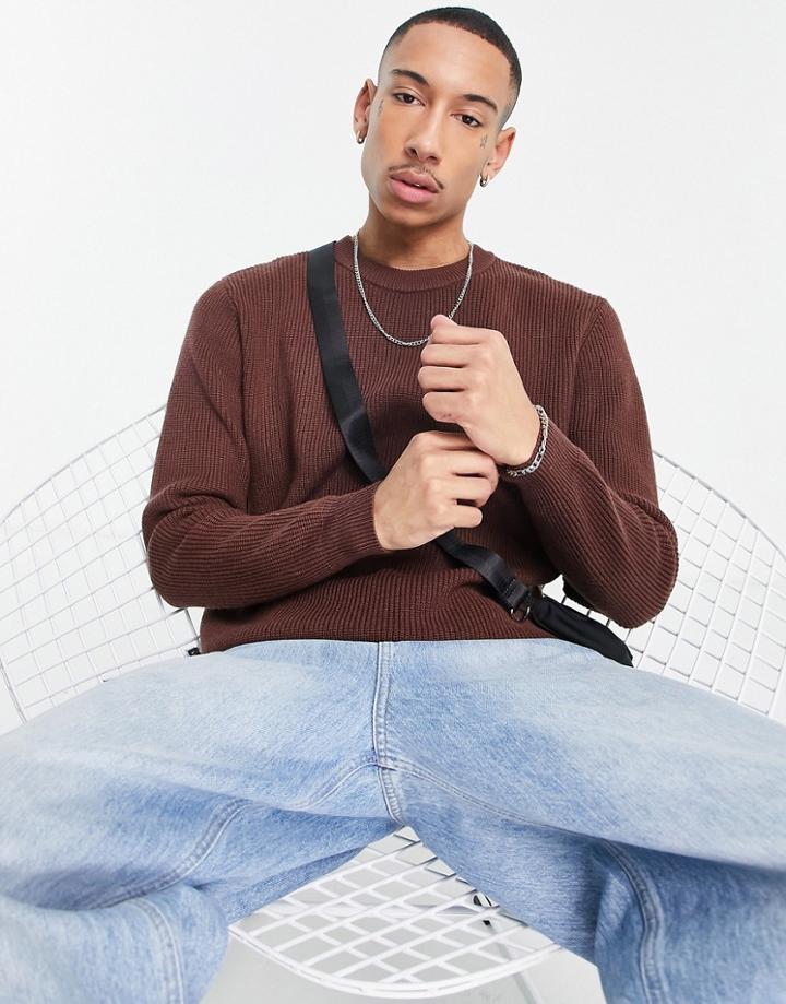 Bando Micro Rib Crew Neck Sweater-brown