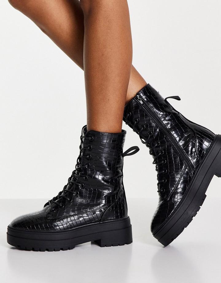 Schuh Aileen Lace-up Boots In Black Croc
