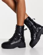 Schuh Aileen Lace-up Boots In Black Croc