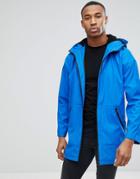 Asos Shower Resistant Rain Coat With Fleece Hood In Blue - Blue