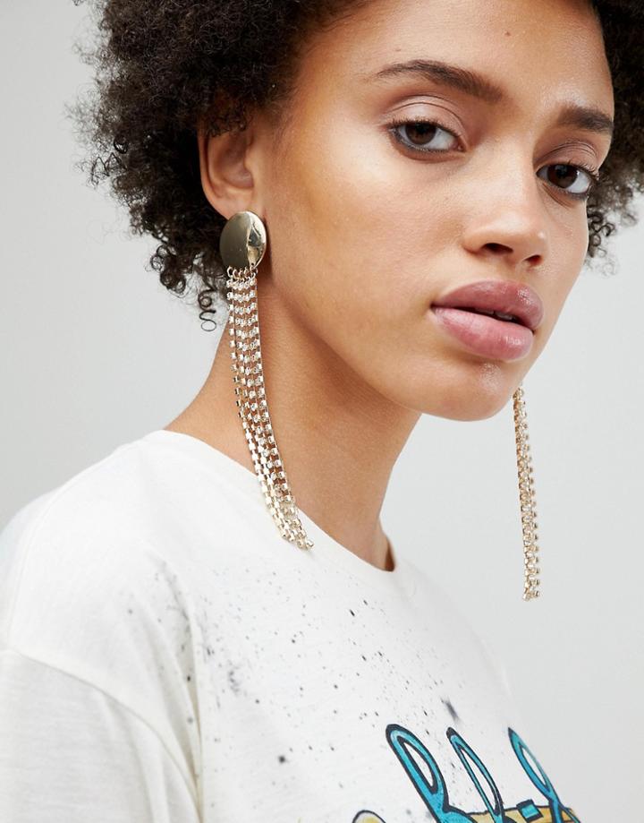 Asos Statement Disc And Jewel Strand Earrings - Gold