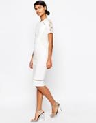 Asos Pencil Dress With Lace And Ladder Insert - Cream