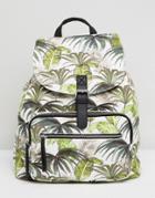 New Look Palm Print Canvas Backpack - White