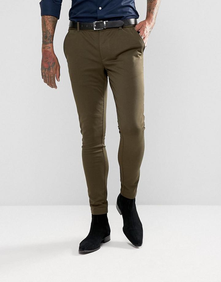 Devils Advocate Super Skinny Plain Suit Pants - Green