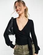 Urban Bliss Wrap Ribbed Knitted Top In Black