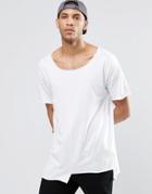 Asos Oversized T-shirt With Scoop Neck And Stepped Hem In White - White