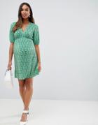Asos Design Maternity Mini Ditsy Print Plisse Dress With Shirred Waist - Multi
