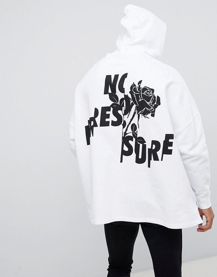 Asos Design Extreme Oversized Hoodie With Text And Floral Print In White