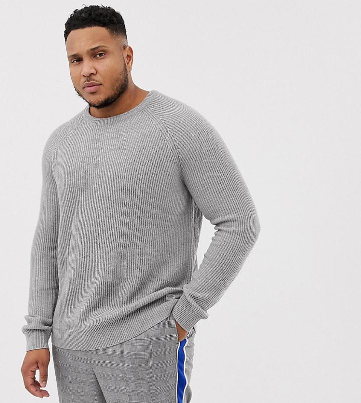 Jack & Jones Originals Plus Size Knitted Sweater With Ribbed Detail - Gray