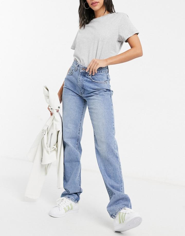 Cotton: On Straight Jeans In Mid Wash Blue-blues