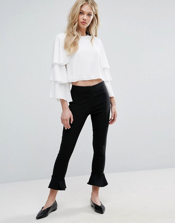 Miss Selfridge Ruffle Hem Pant - Black