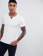 Asos Design Muscle Fit T-shirt With Raw Notch Neck In White - White