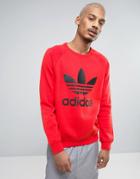 Adidas Originals Crew Neck Sweatshirt With Trefoil Logo In Red Bk5868 - Red
