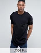 Asos Tall Longline Knitted T-shirt With Curved Hem In Black - Black