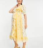 Asos Design Maternity Wrap Midi Dress With Broderie Trim In Mixed Floral Print-multi