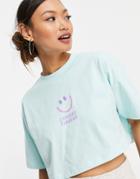 Crooked Tongues Cropped T-shirt With Logo In Light Blue-green