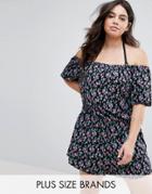 City Chic Pineapple Print Bardot Beach Romper - Multi