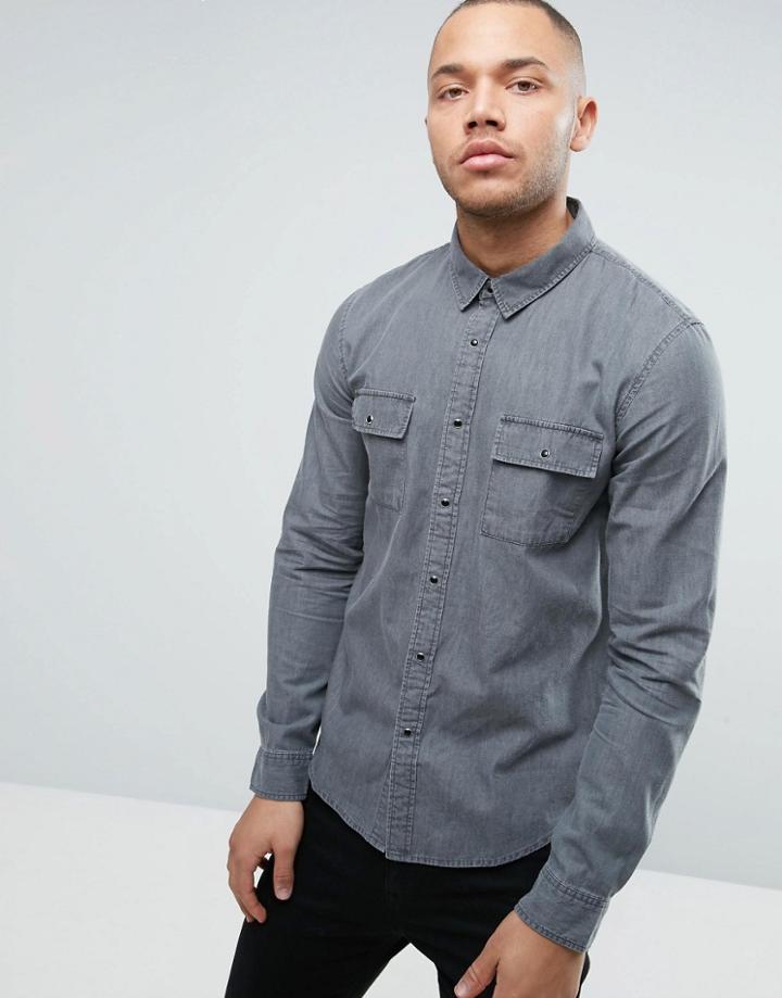 Another Influence Denim Work Shirt Jacket - Gray