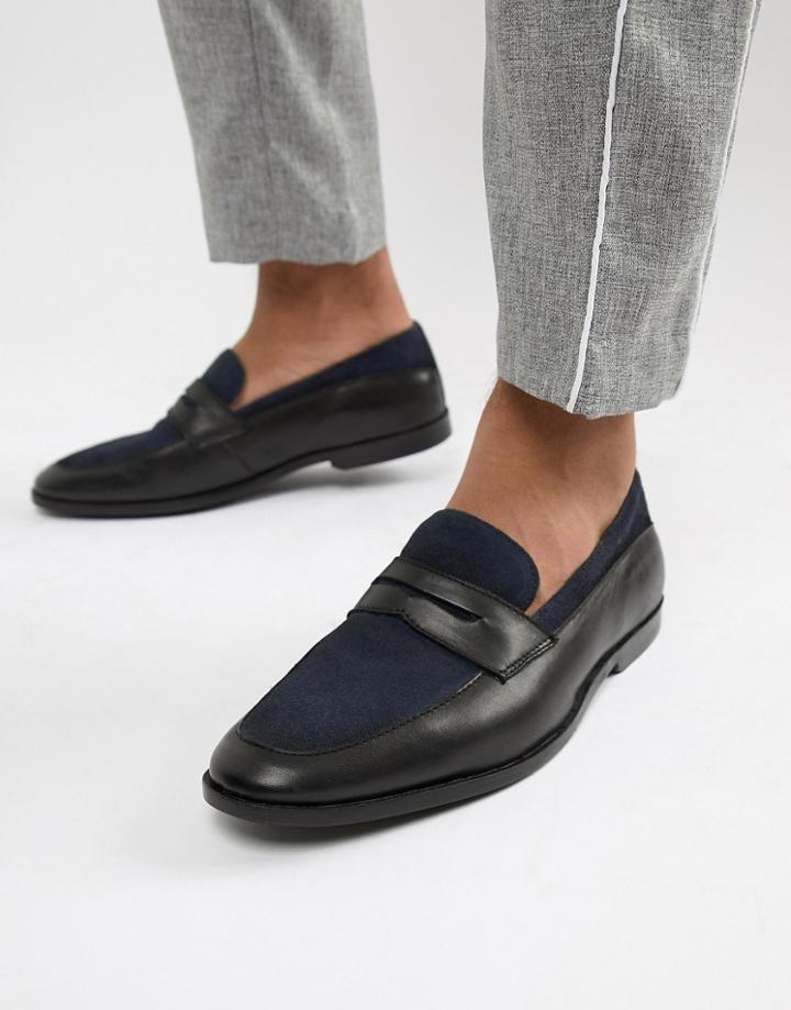 Asos Design Loafers In Black Leather And Navy Suede - Black