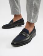 Asos Design Loafers In Black Leather And Navy Suede - Black