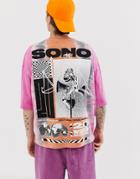 Asos Design Oversized T-shirt With Tie Dye Wash And Back Print - Pink