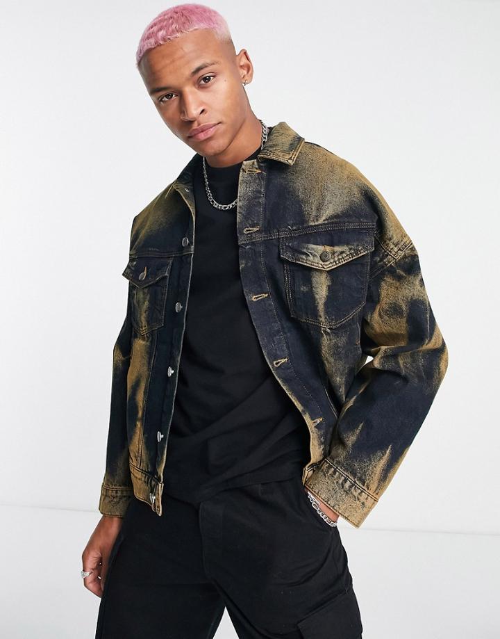 Asos Design Oversized Denim Jacket Brown Wash