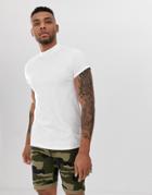 Asos Design Short Sleeve T-shirt With Roll Sleeve & Turtleneck In White - White