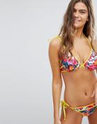 Asos Fuller Bust Mixed Print Blanket Stitch Hidden Underwire Bikini Top Dd-g - Multi