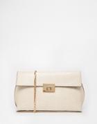Dune Clutch Bag In Faux Pearlised Reptile - White Reptile