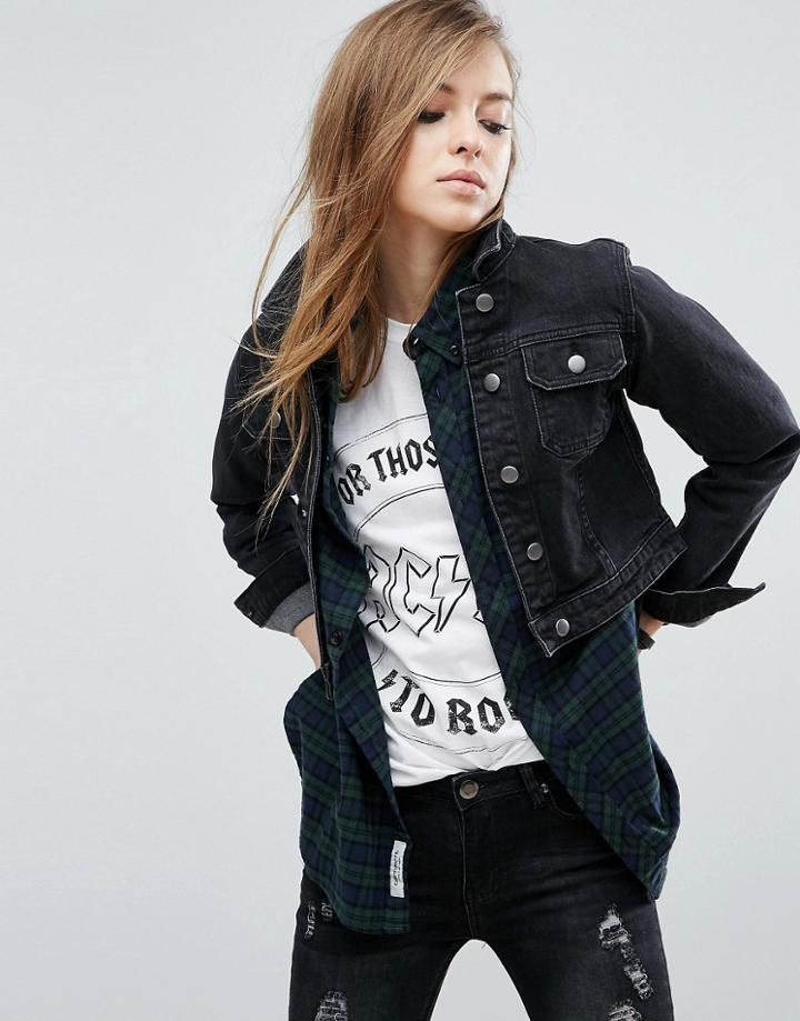 Asos Denim Shrunken Jacket In Washed Black - Black
