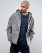 Asos Faux Shearling Reversible Hooded Jacket In Gray - Gray