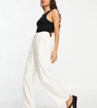 Asos Design Petite Straight Leg Sweatpants With Deep Waistband And Pintuck In Organic Cotton In Cream-white